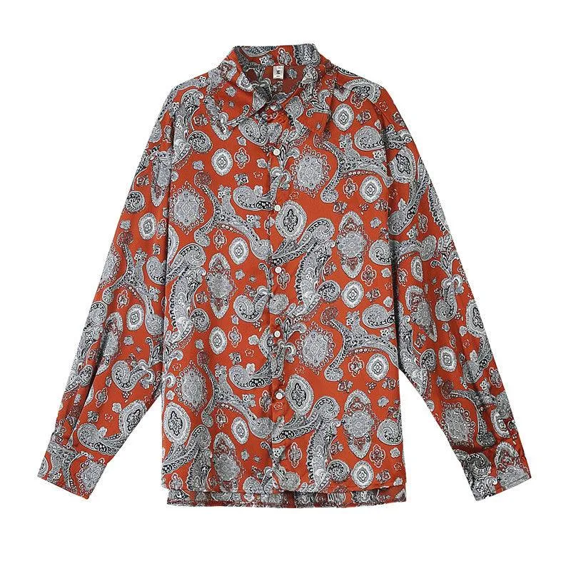 Men's Totem Printing Trend Thin Shirts Slippery Tops