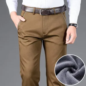 Men's  Warm Casual Business Dark Khaki Pants