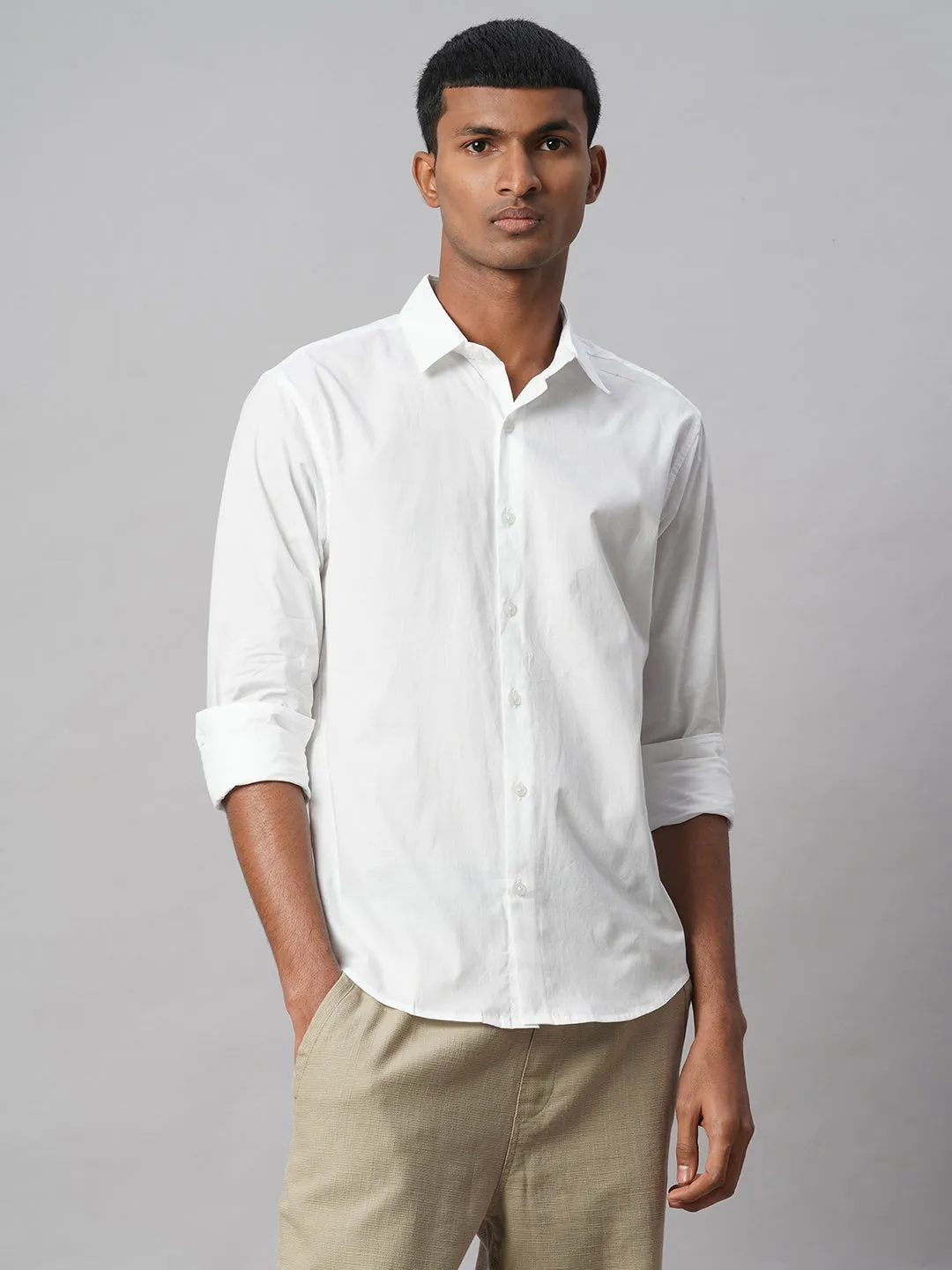 Men's White 100% Cotton Slim Fit Shirt
