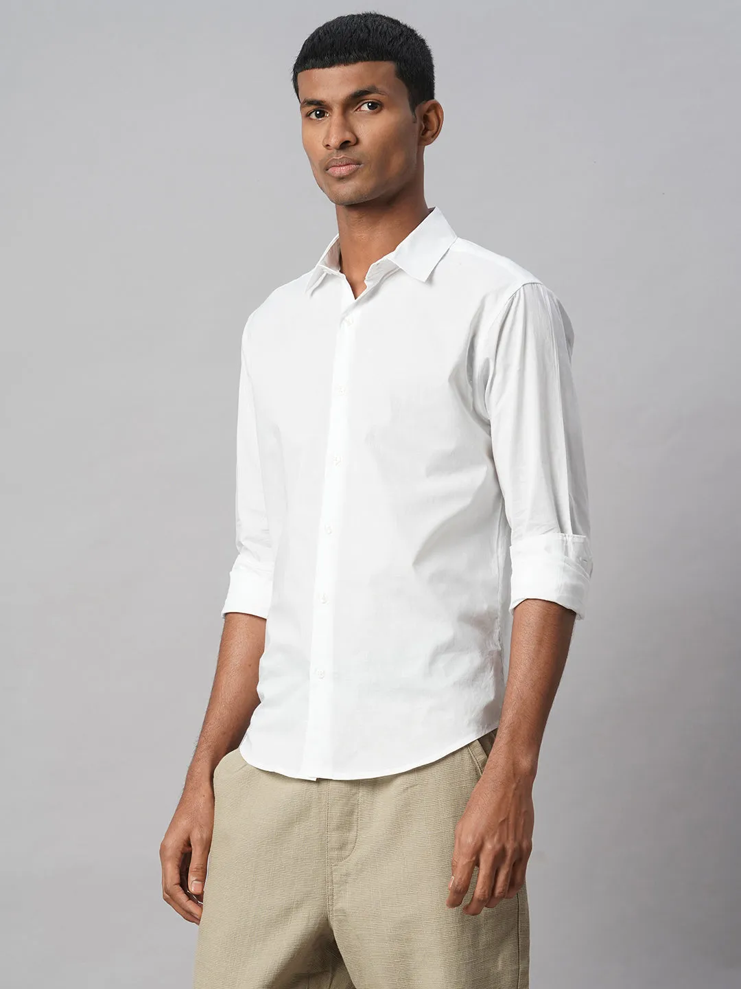 Men's White 100% Cotton Slim Fit Shirt