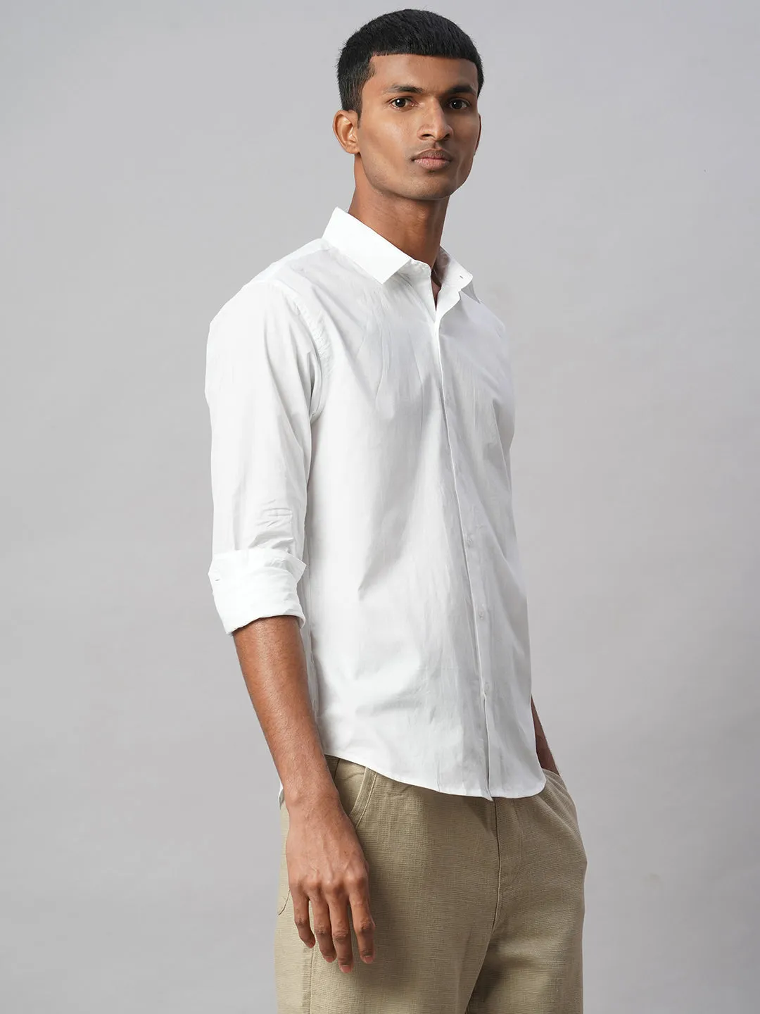 Men's White 100% Cotton Slim Fit Shirt