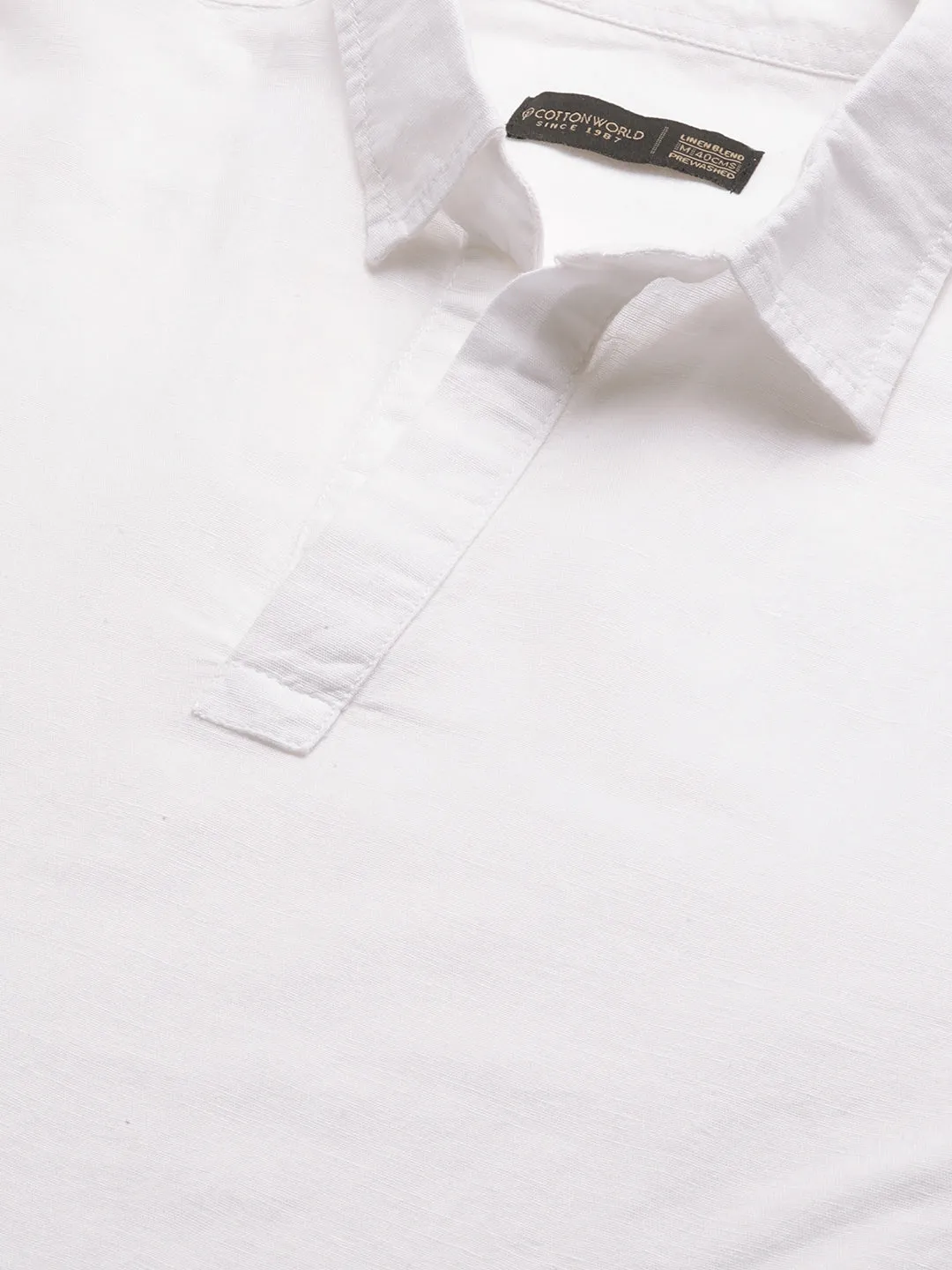Men's White 100% Linen Regular Fit Kurta Shirt