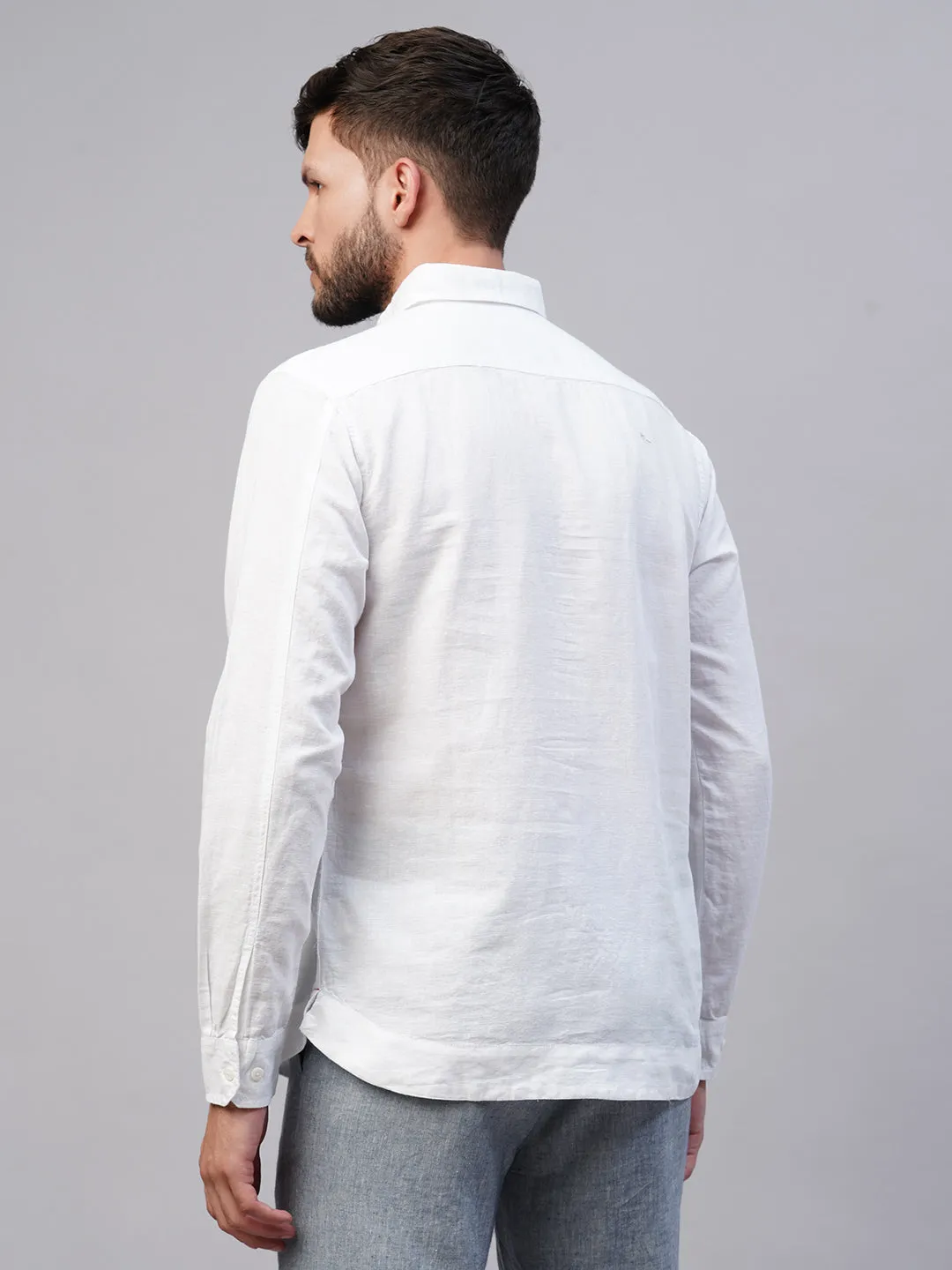 Men's White 100% Linen Regular Fit Kurta Shirt