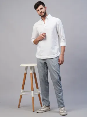 Men's White 100% Linen Regular Fit Kurta Shirt