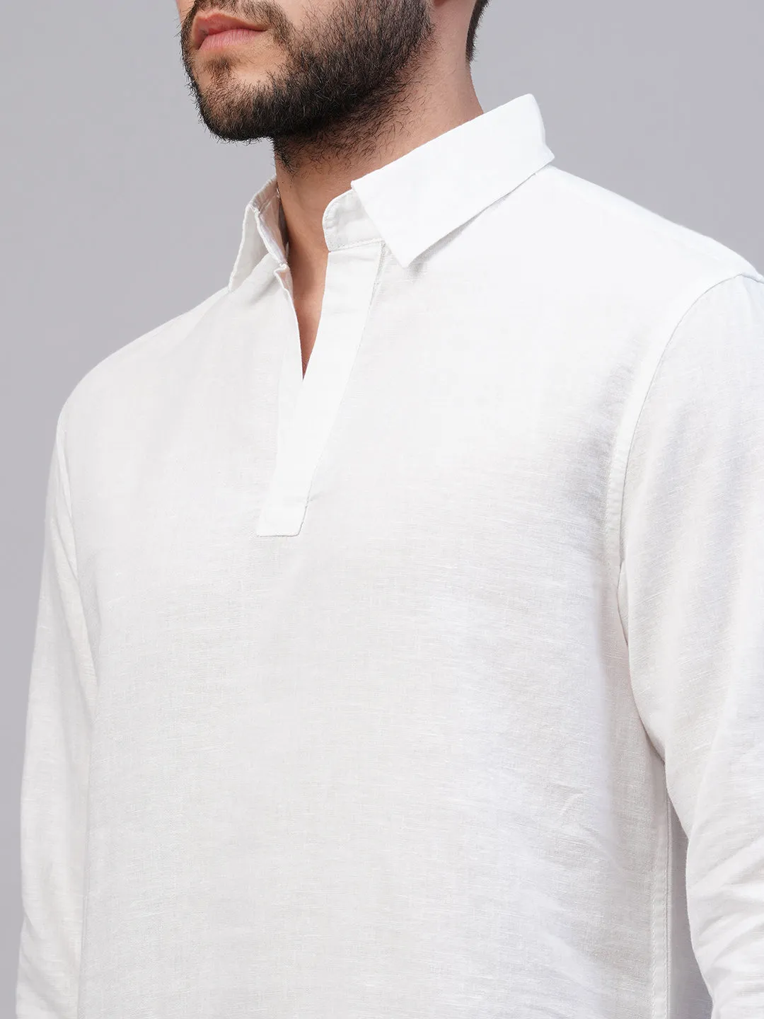 Men's White 100% Linen Regular Fit Kurta Shirt