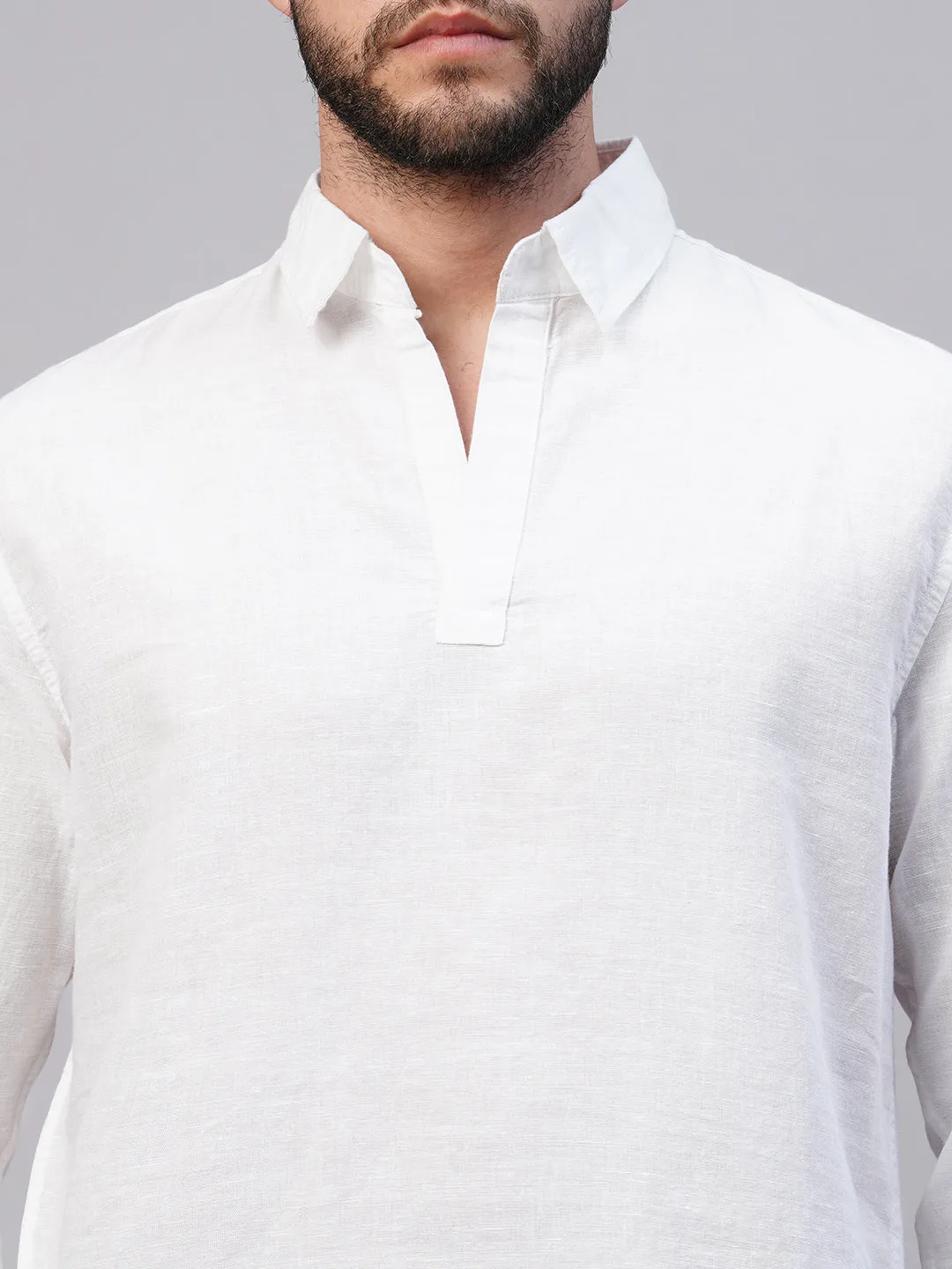 Men's White 100% Linen Regular Fit Kurta Shirt