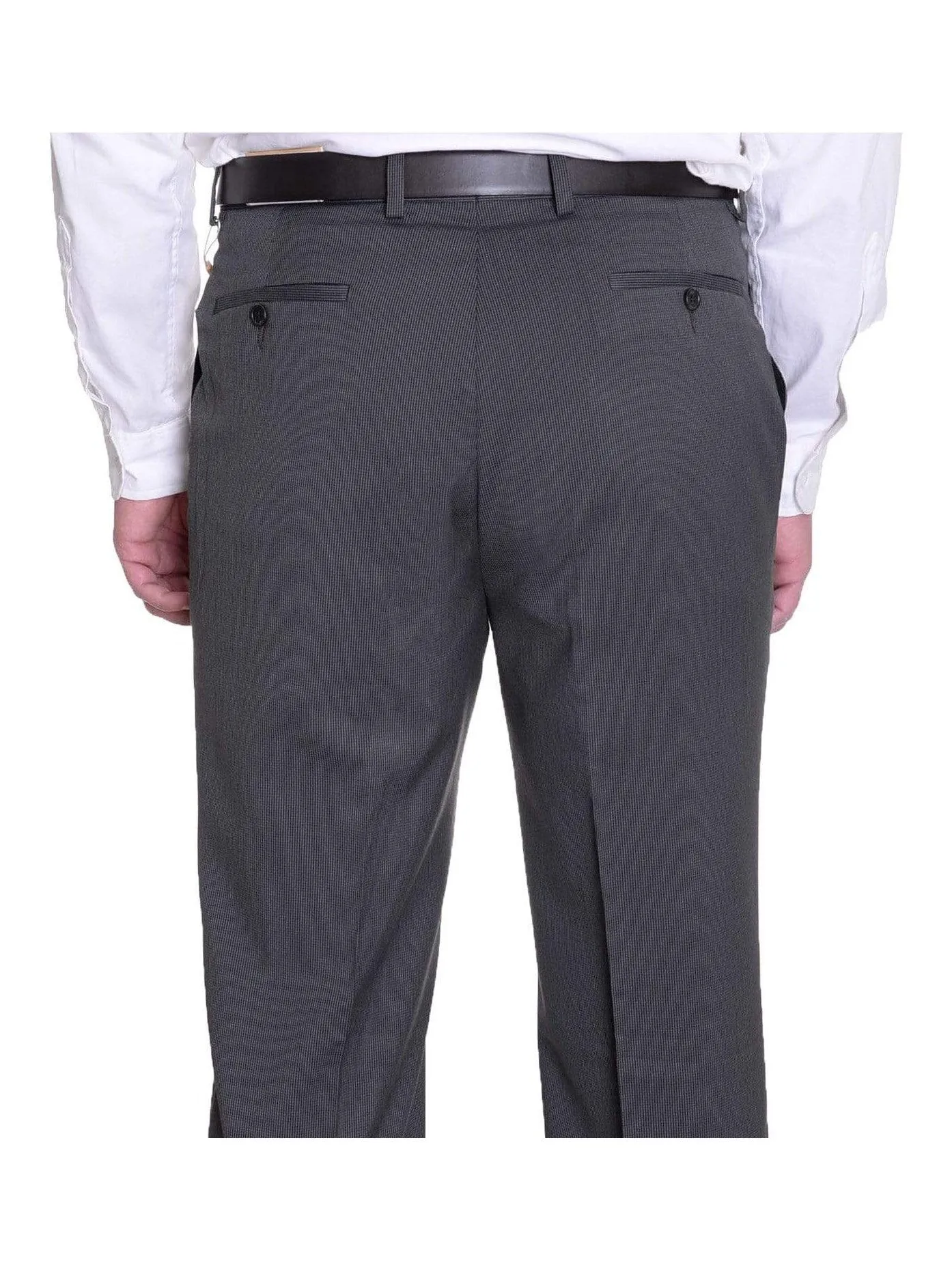Michael Kors Regular Fit Gray Textured Stretch Fabric Flat Front Dress Pants