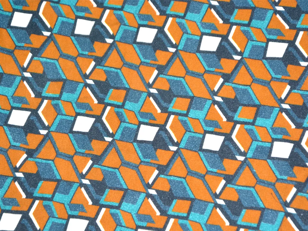 Mustard Turquoise Knitted Cotton Jersey Fabric