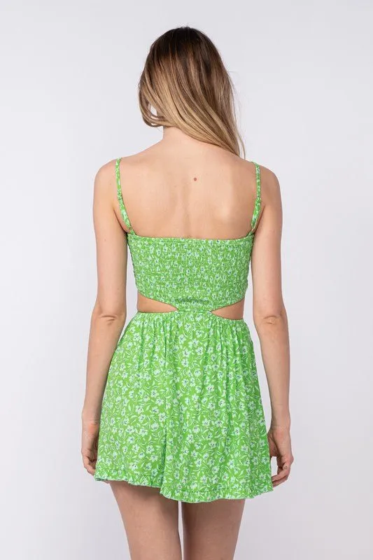 Nadia Green Floral Cutout Mini Dress