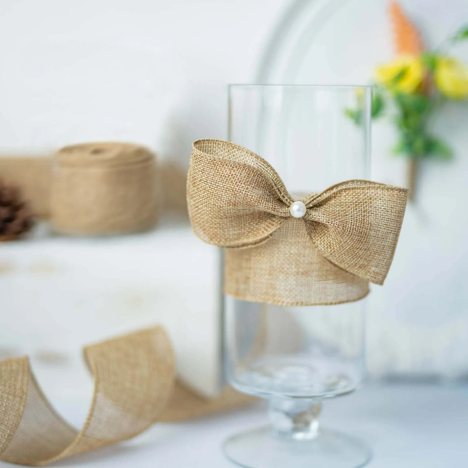 Natural Tone Wired Burlap Ribbon Wholesale 2.5" x 10 Yards