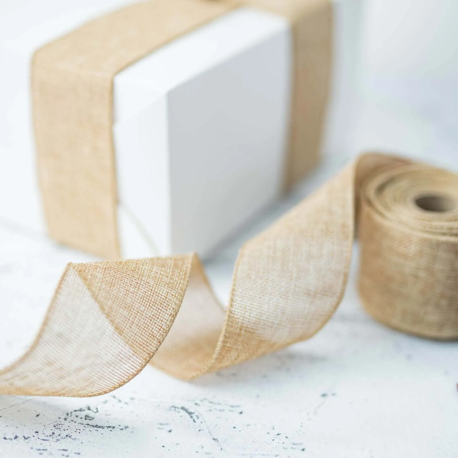 Natural Tone Wired Burlap Ribbon Wholesale 2.5" x 10 Yards