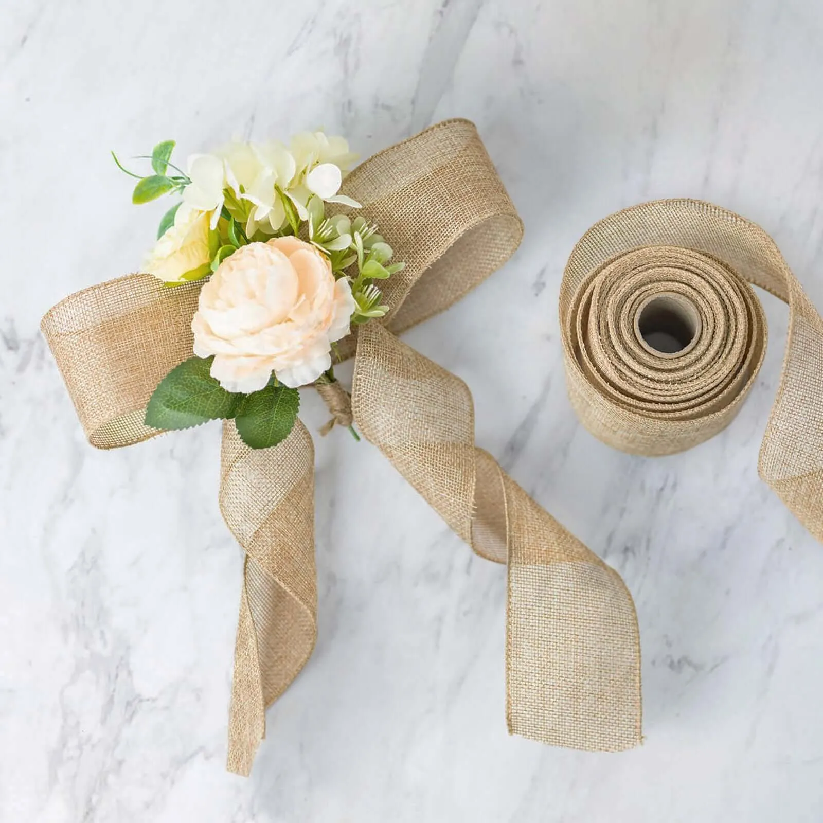 Natural Tone Wired Burlap Ribbon Wholesale 2.5" x 10 Yards
