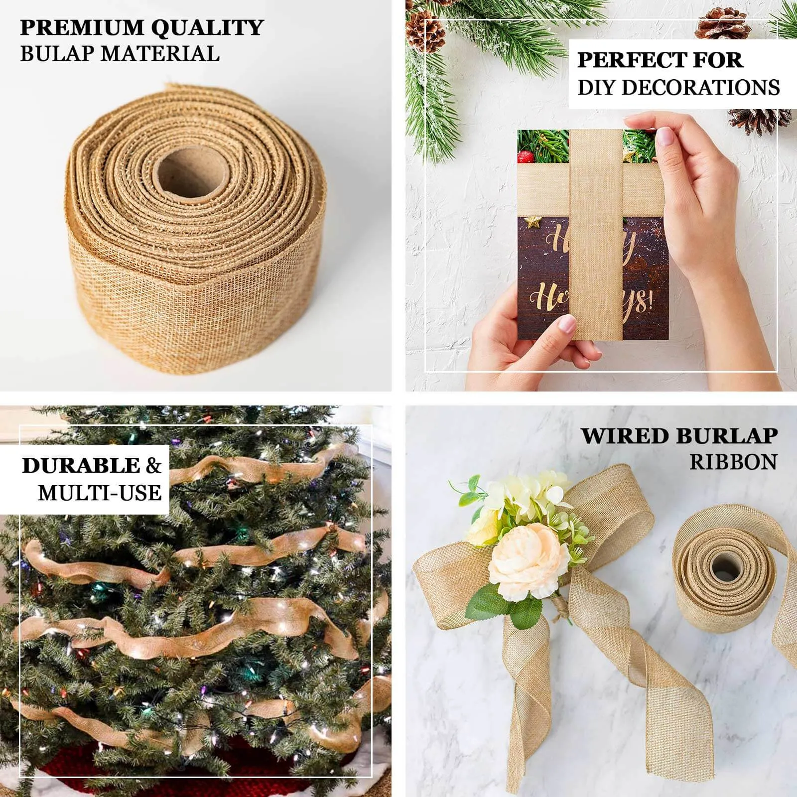 Natural Tone Wired Burlap Ribbon Wholesale 2.5" x 10 Yards