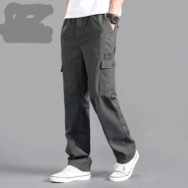 New Cargo Pants Men's Loose Straight Oversize Clothing Solid Grey Versatile Work Wear Black Joggers Cotton Casual Male Trousers
