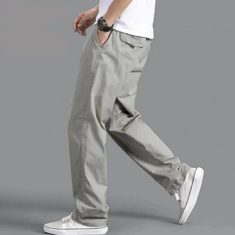 New Cargo Pants Men's Loose Straight Oversize Clothing Solid Grey Versatile Work Wear Black Joggers Cotton Casual Male Trousers