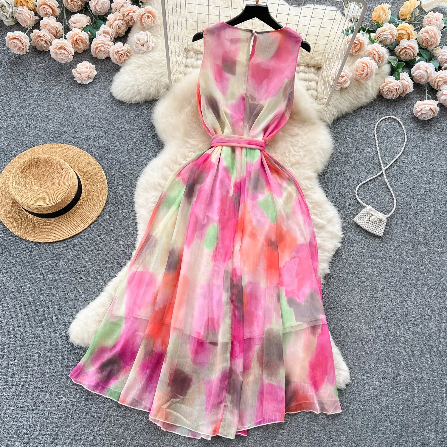 Niche Colorful Tie-dye Sleeveless Dress