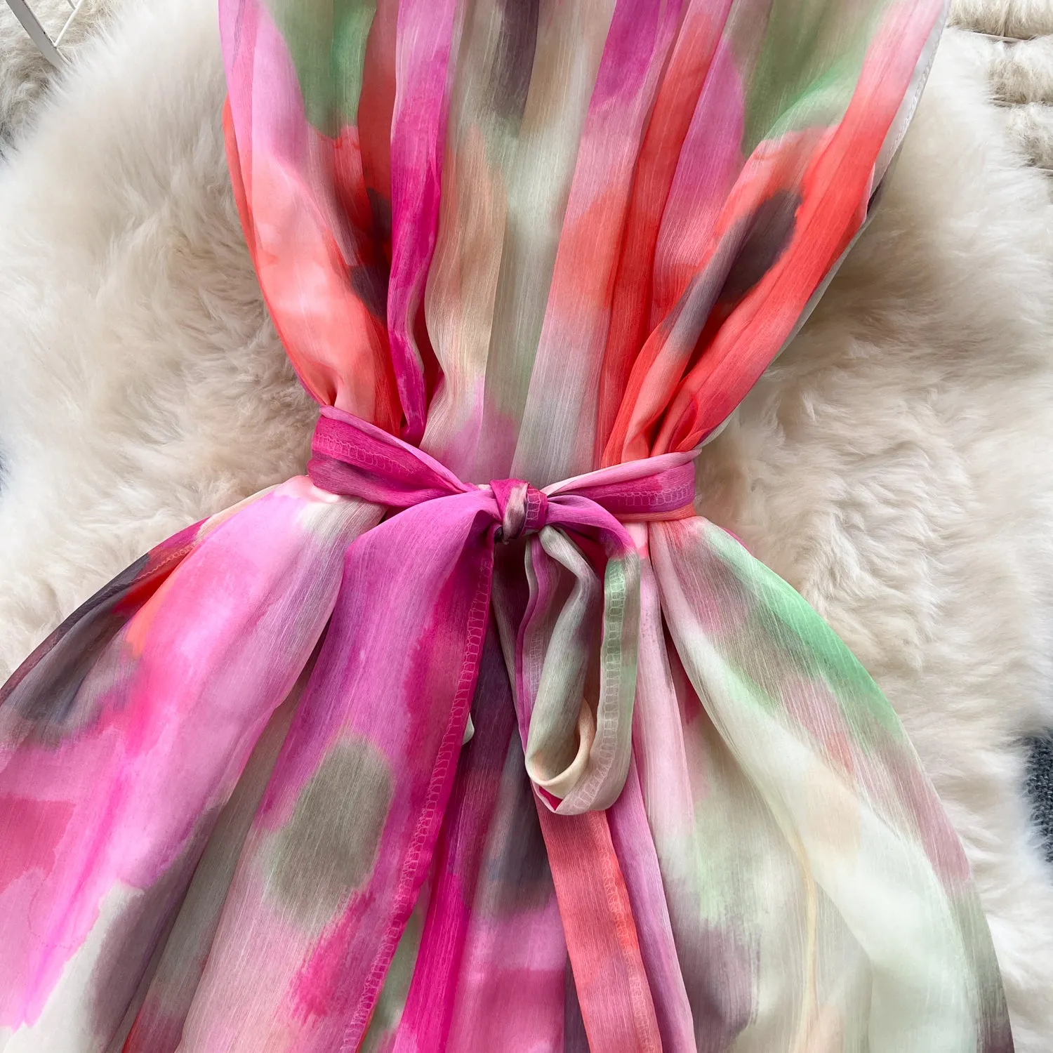 Niche Colorful Tie-dye Sleeveless Dress
