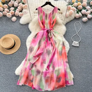 Niche Colorful Tie-dye Sleeveless Dress