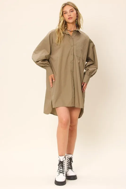 Olive Colorful Poplin Shirt Mini Dress