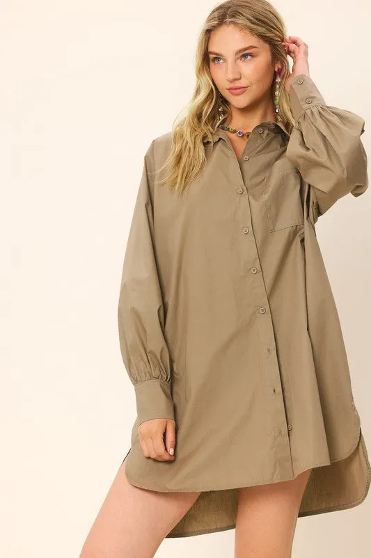 Olive Colorful Poplin Shirt Mini Dress
