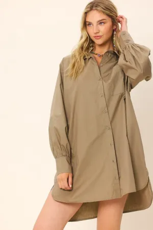Olive Colorful Poplin Shirt Mini Dress