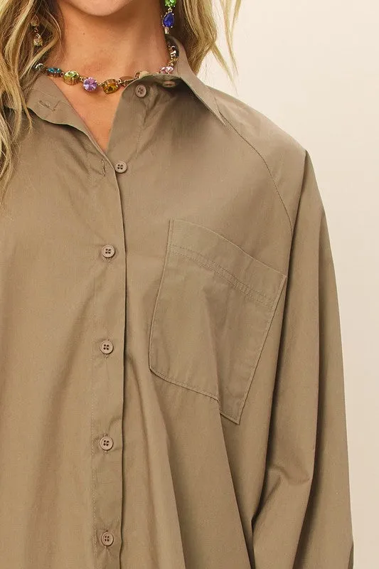 Olive Colorful Poplin Shirt Mini Dress