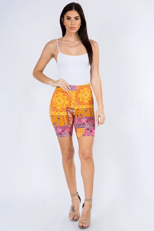 Paisley Print Biker Shorts