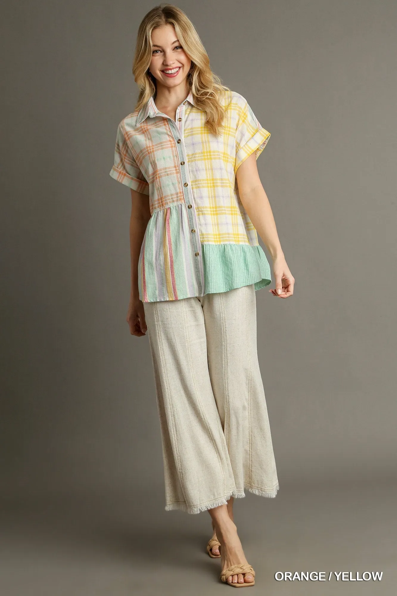 Plaid and Striped Top