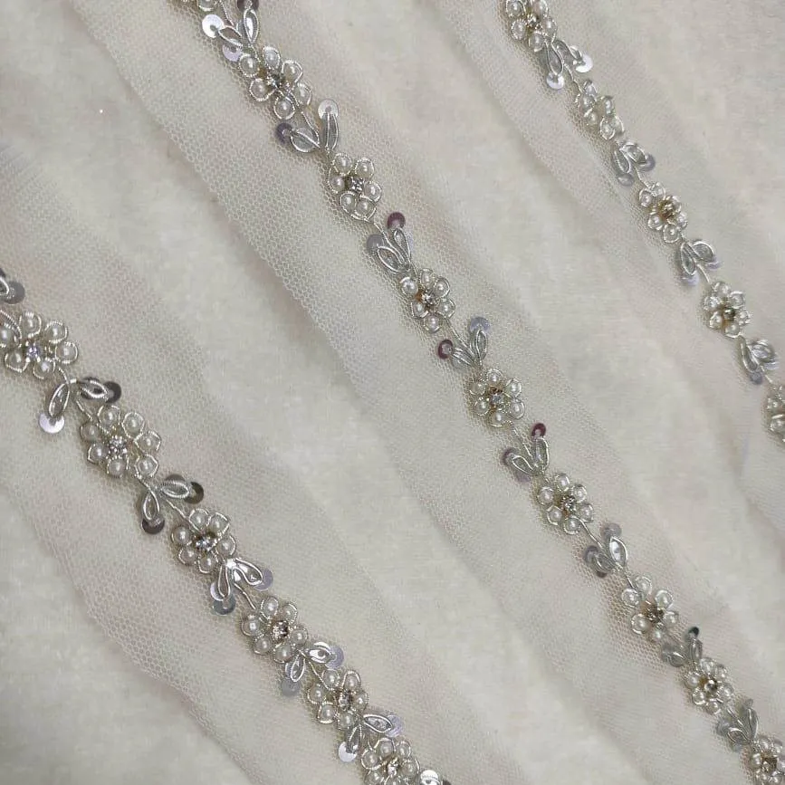 Pure White Embellished Handwork Trim (Wholesale)