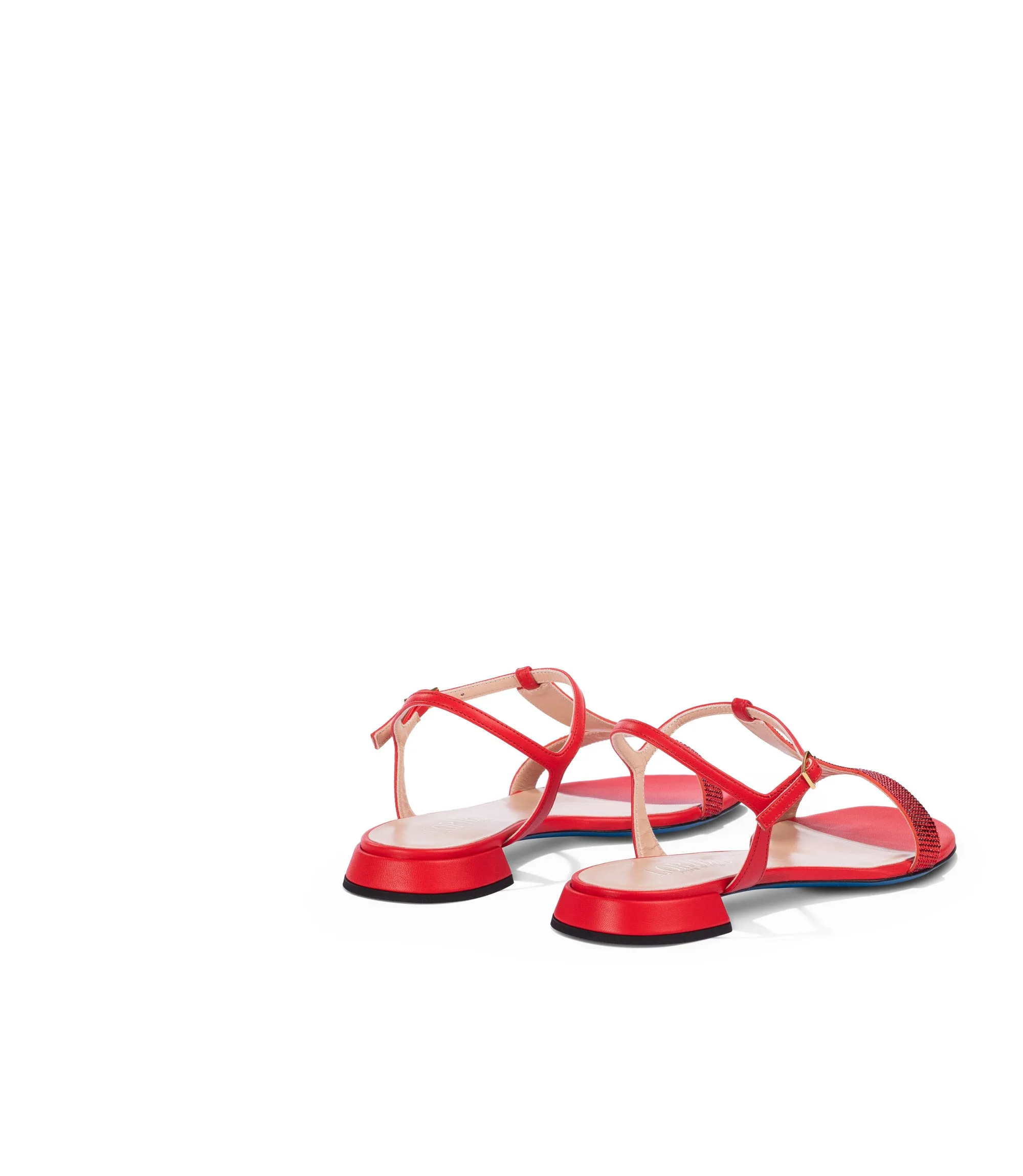 Rhinestones coral red suede sandals