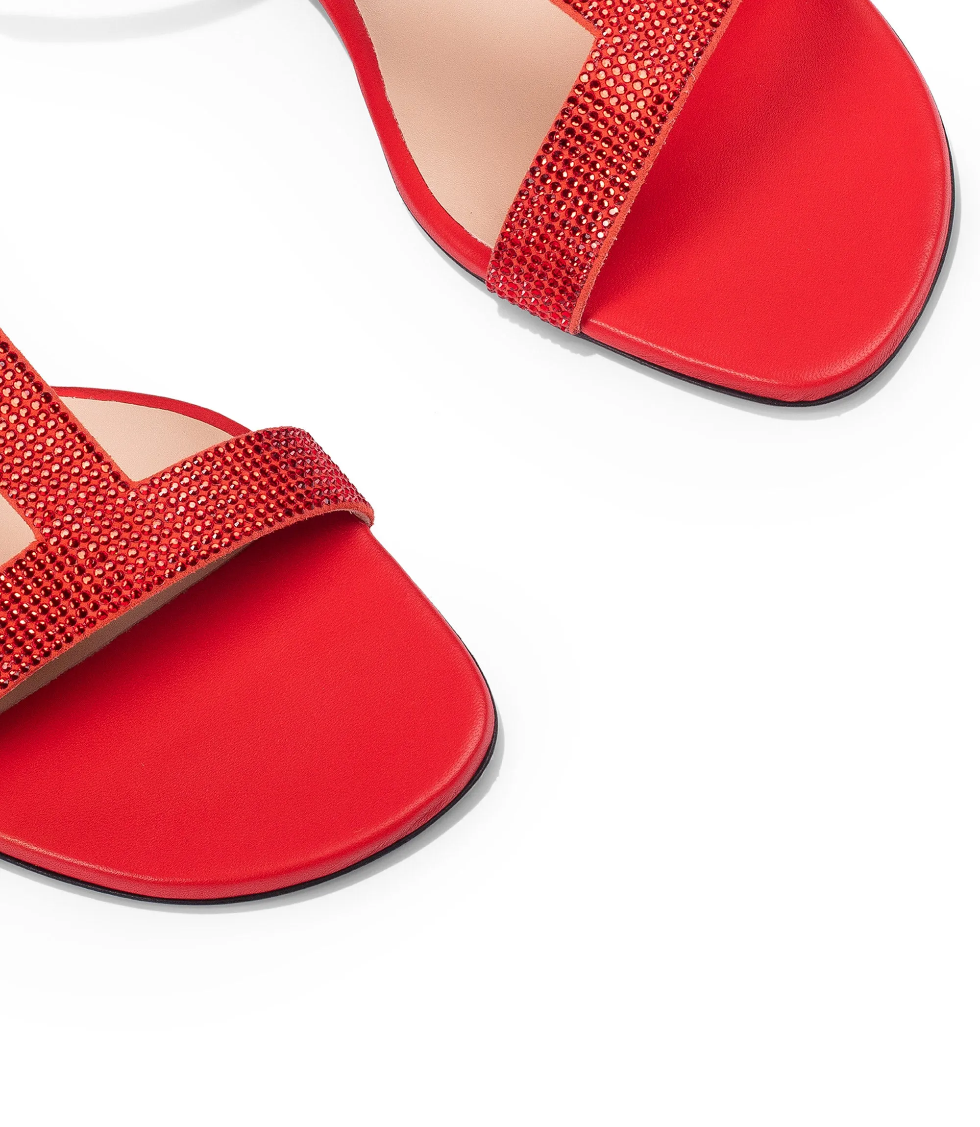 Rhinestones coral red suede sandals