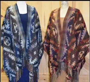 Rhonda Stark Italian Acrylic Collection: Shawl Aztec Ocean, Fringe
