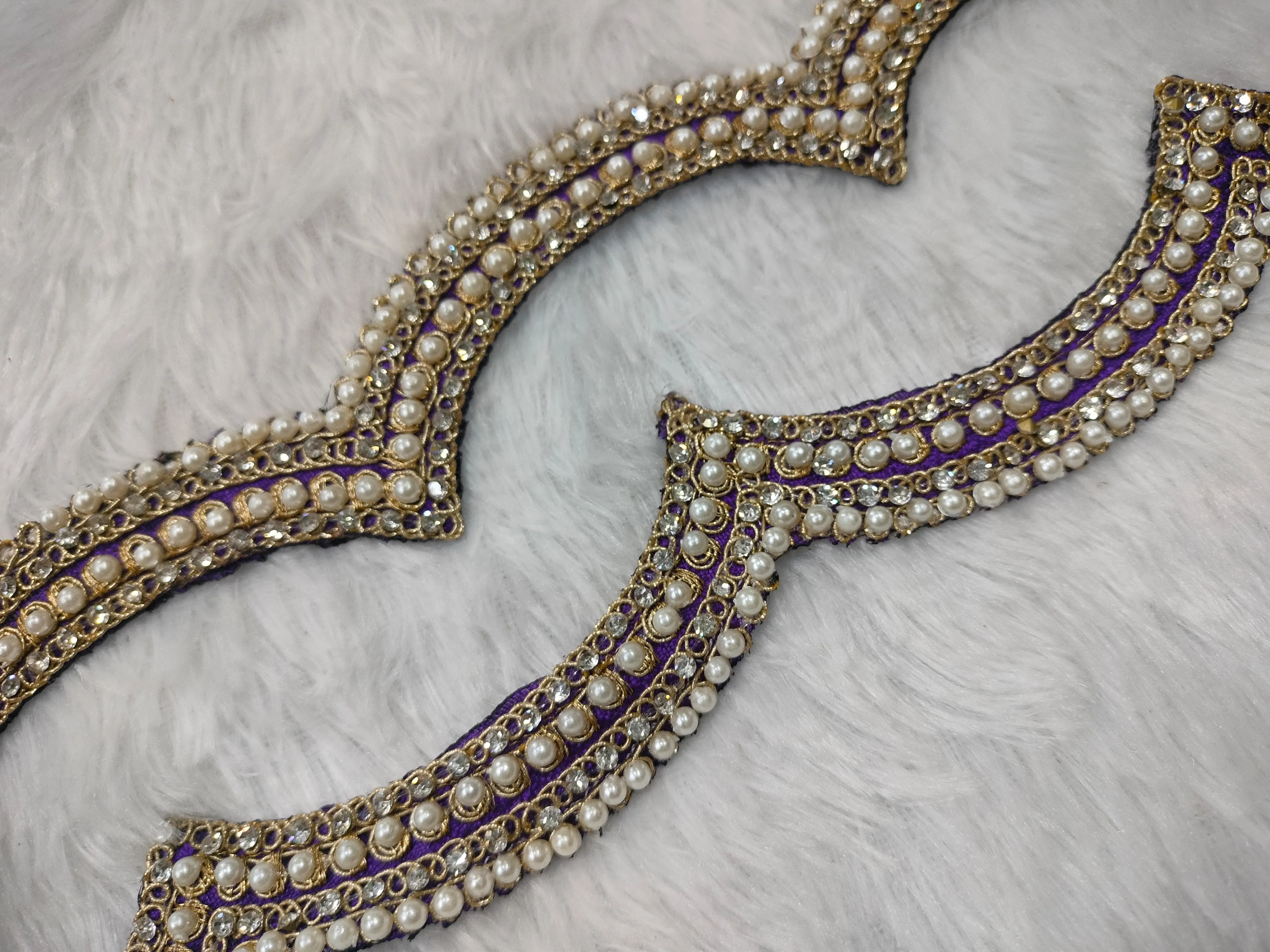 Royal Blue Fancy Pearl And Stone Embellished Trim