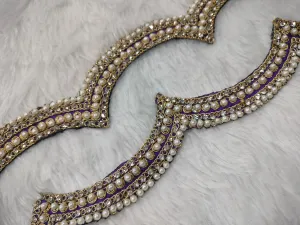 Royal Blue Fancy Pearl And Stone Embellished Trim