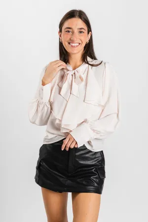 Ruffle front blouse off white