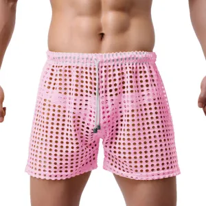 Sheer Fishnet Mesh Pink Shorts - Unisex Swim Shorts for Beach and Resort Wear