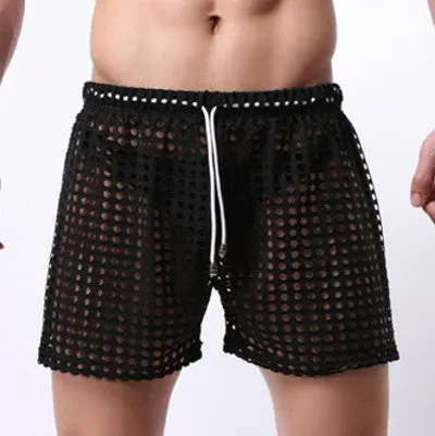 Sheer Fishnet Mesh Pink Shorts - Unisex Swim Shorts for Beach and Resort Wear