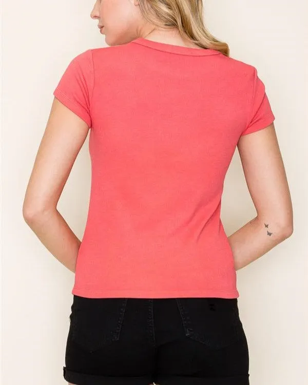 Short Sleeve Top - Dark Coral