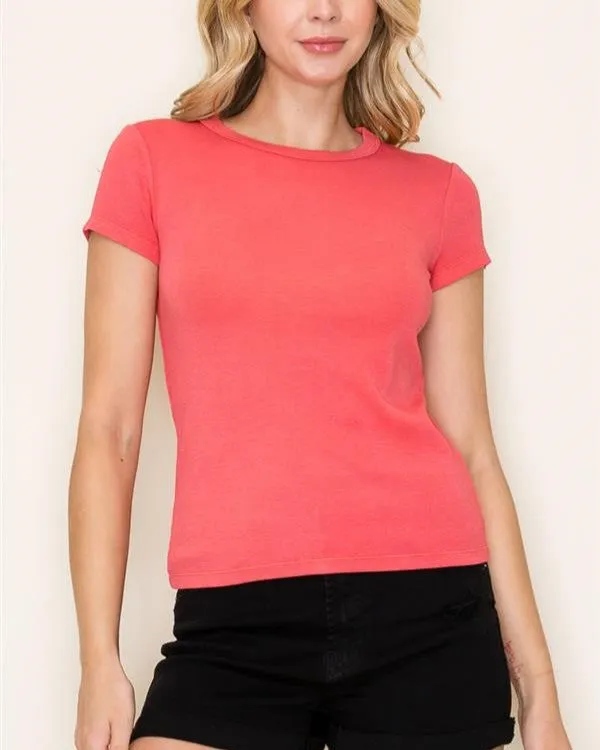 Short Sleeve Top - Dark Coral