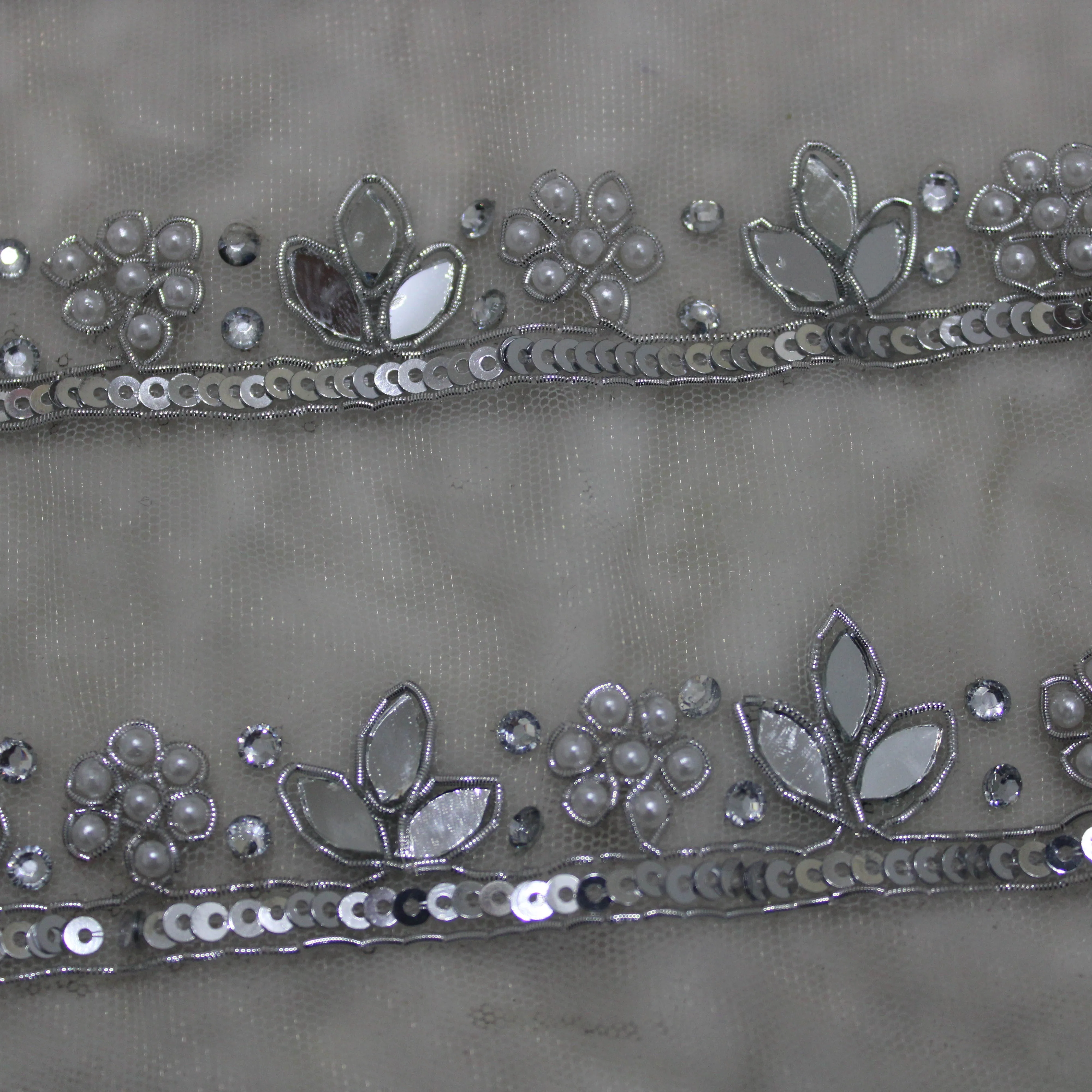 Silver Mirror Work Embellished Handwork Trim (Wholesale)