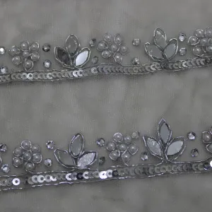 Silver Mirror Work Embellished Handwork Trim (Wholesale)