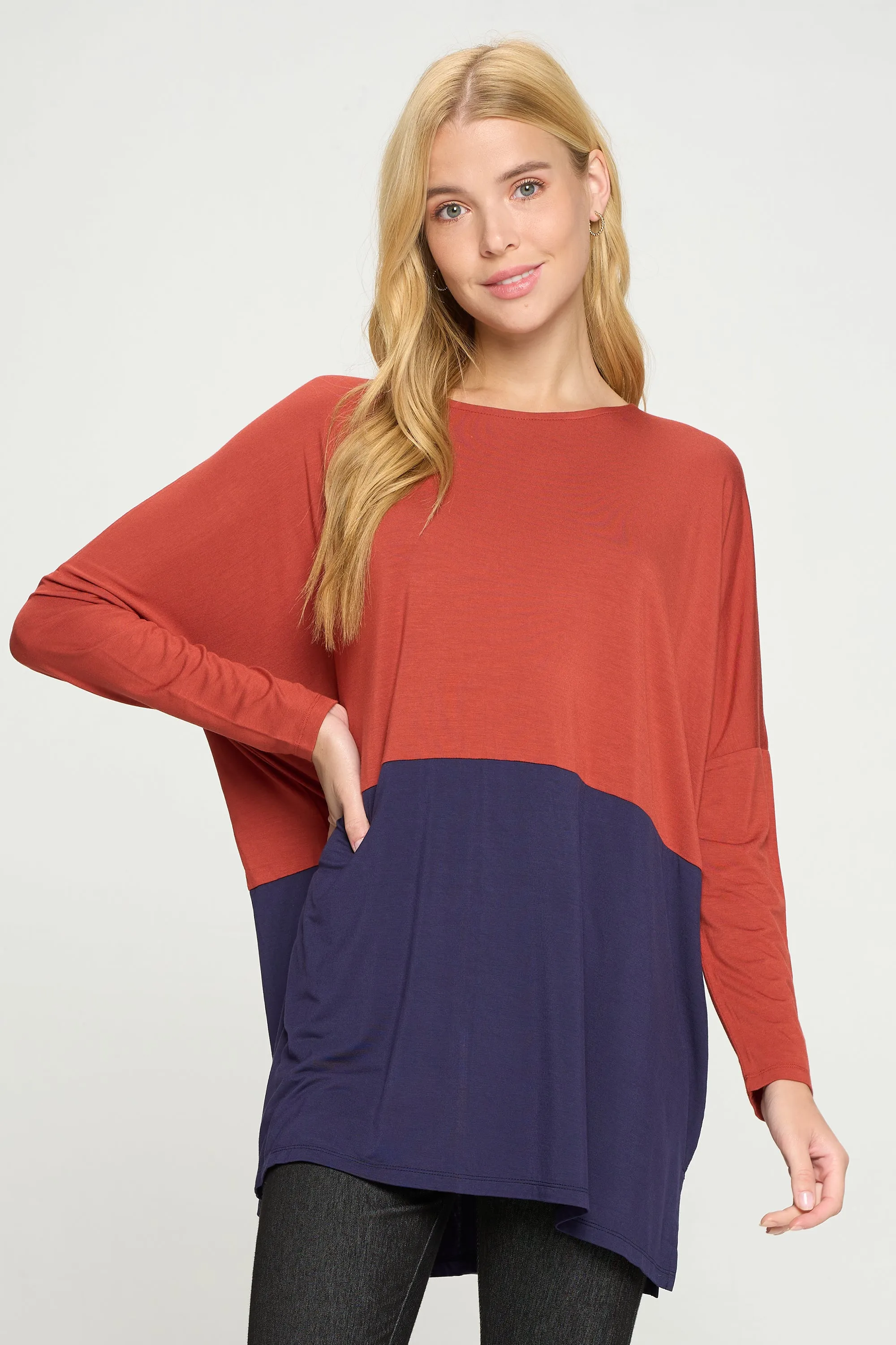 Simple Colorblock Long Sleeve Top