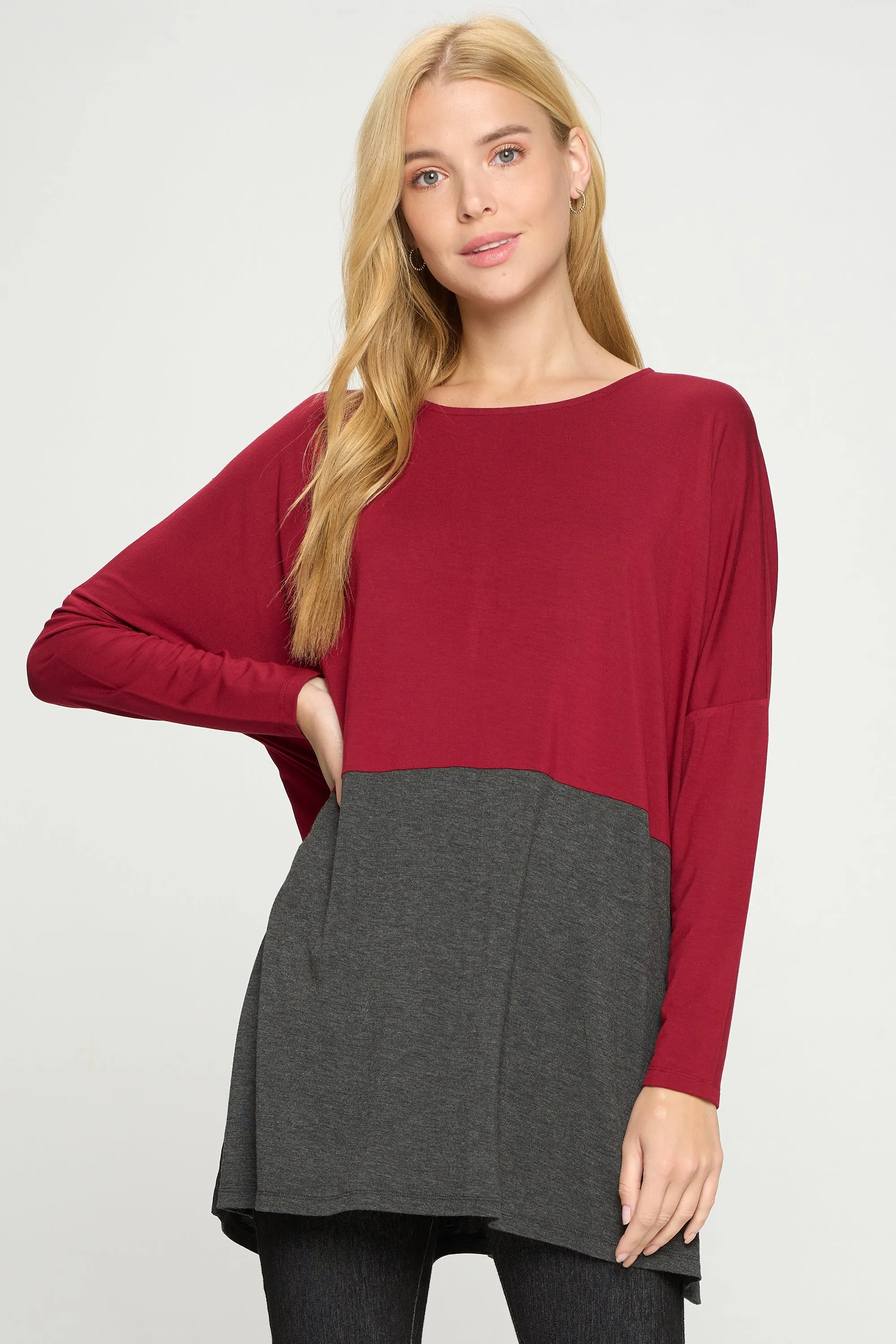 Simple Colorblock Long Sleeve Top
