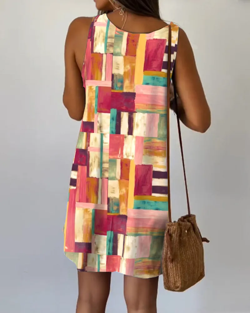 Sleeveless Colorful Print Shift Dress