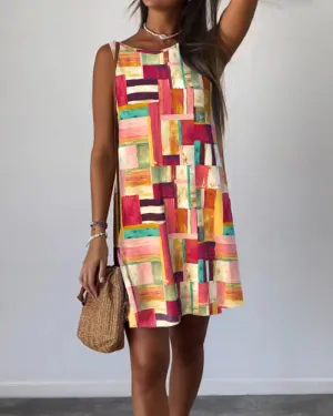 Sleeveless Colorful Print Shift Dress