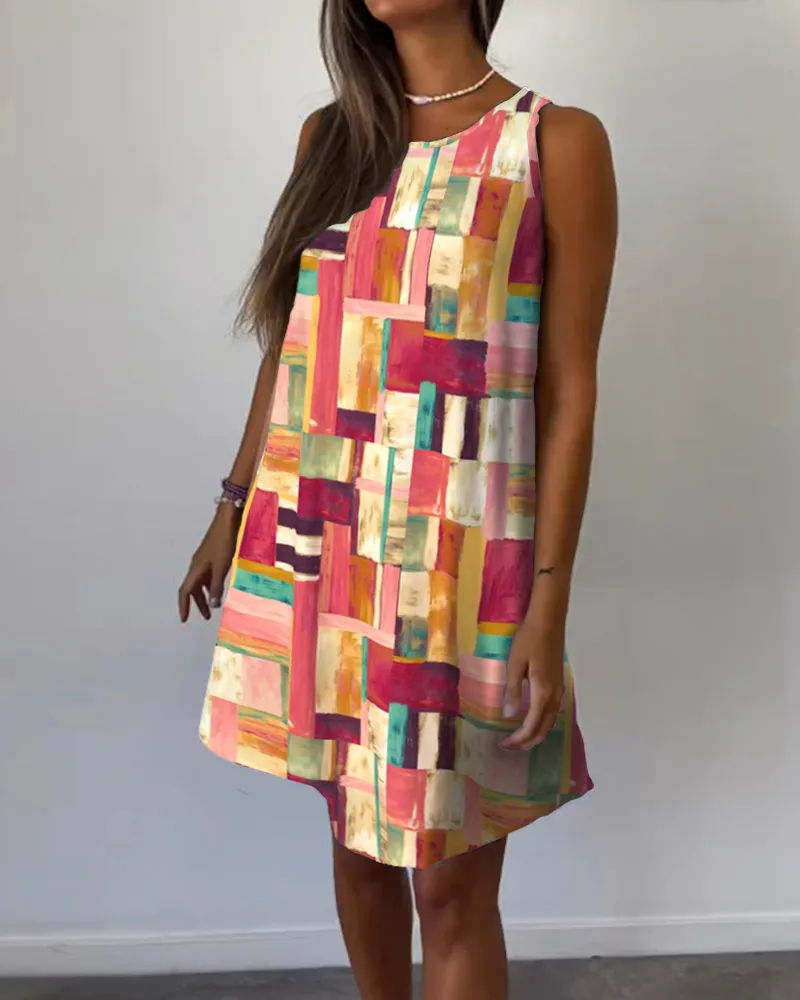 Sleeveless Colorful Print Shift Dress