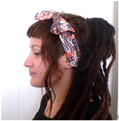 Stretchy Cotton Wide Headband with Bow Floral Paisley (Orange/Brown)