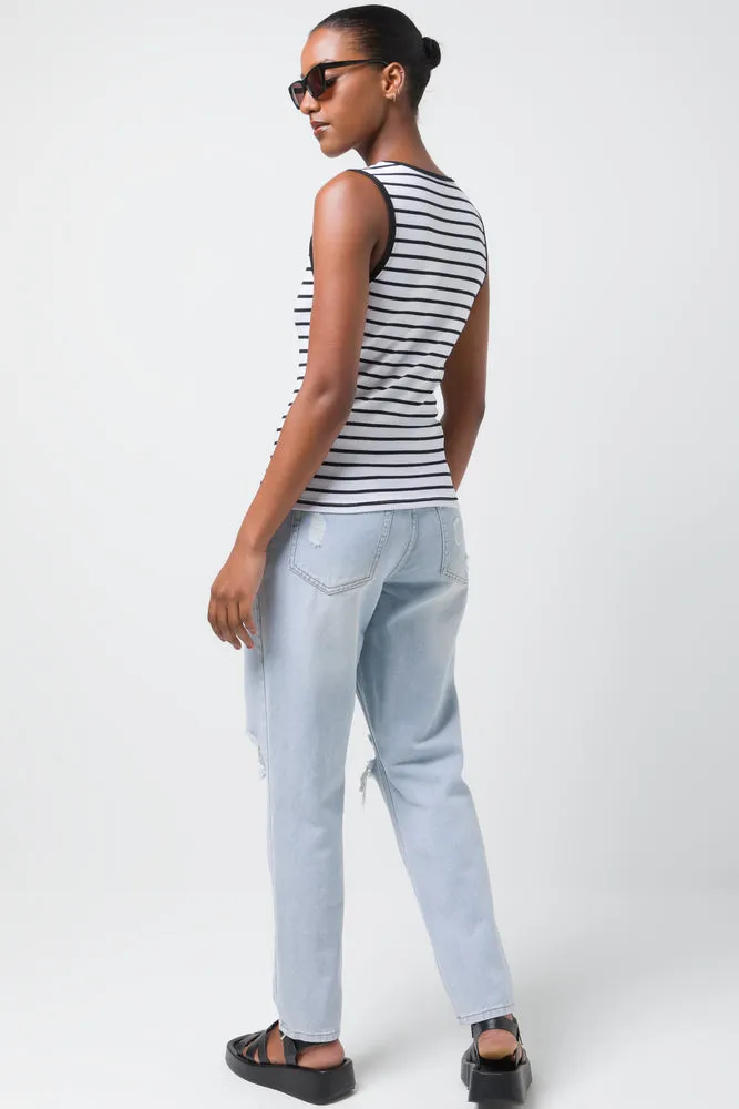 Stripe Rib Cotton Spandex Vest White