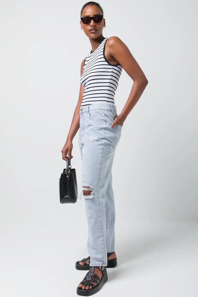 Stripe Rib Cotton Spandex Vest White