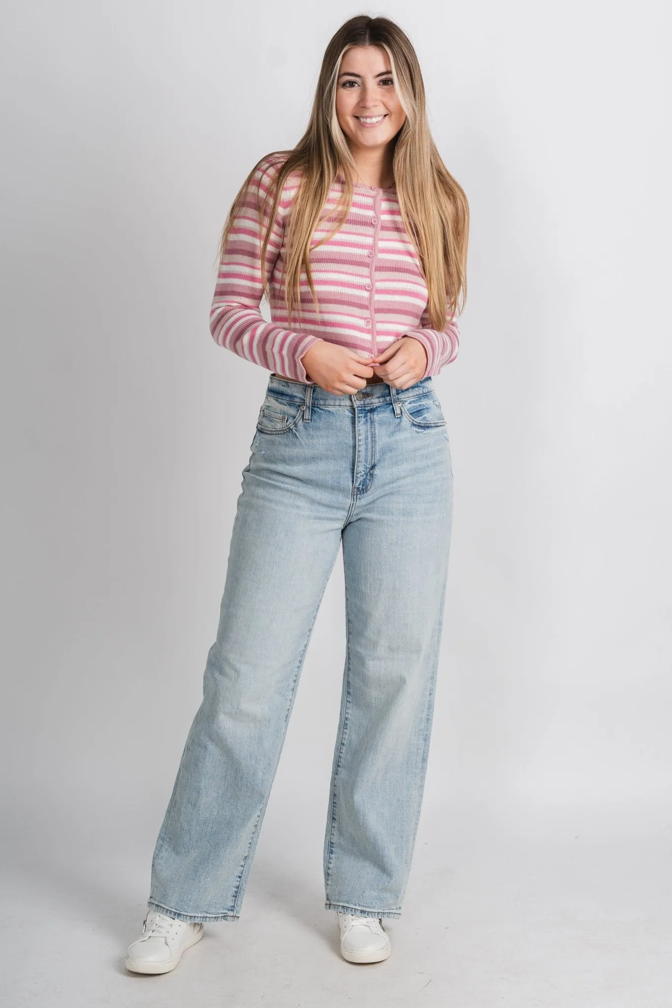 Striped sweater cardigan pink/white